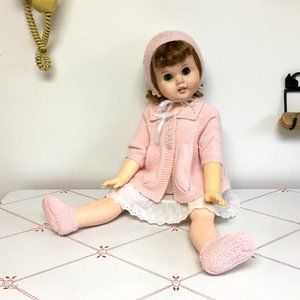 Baby Pink Sweater, Bonnet & Booties - Merino & Angora - Hand Knit - NO DOLL